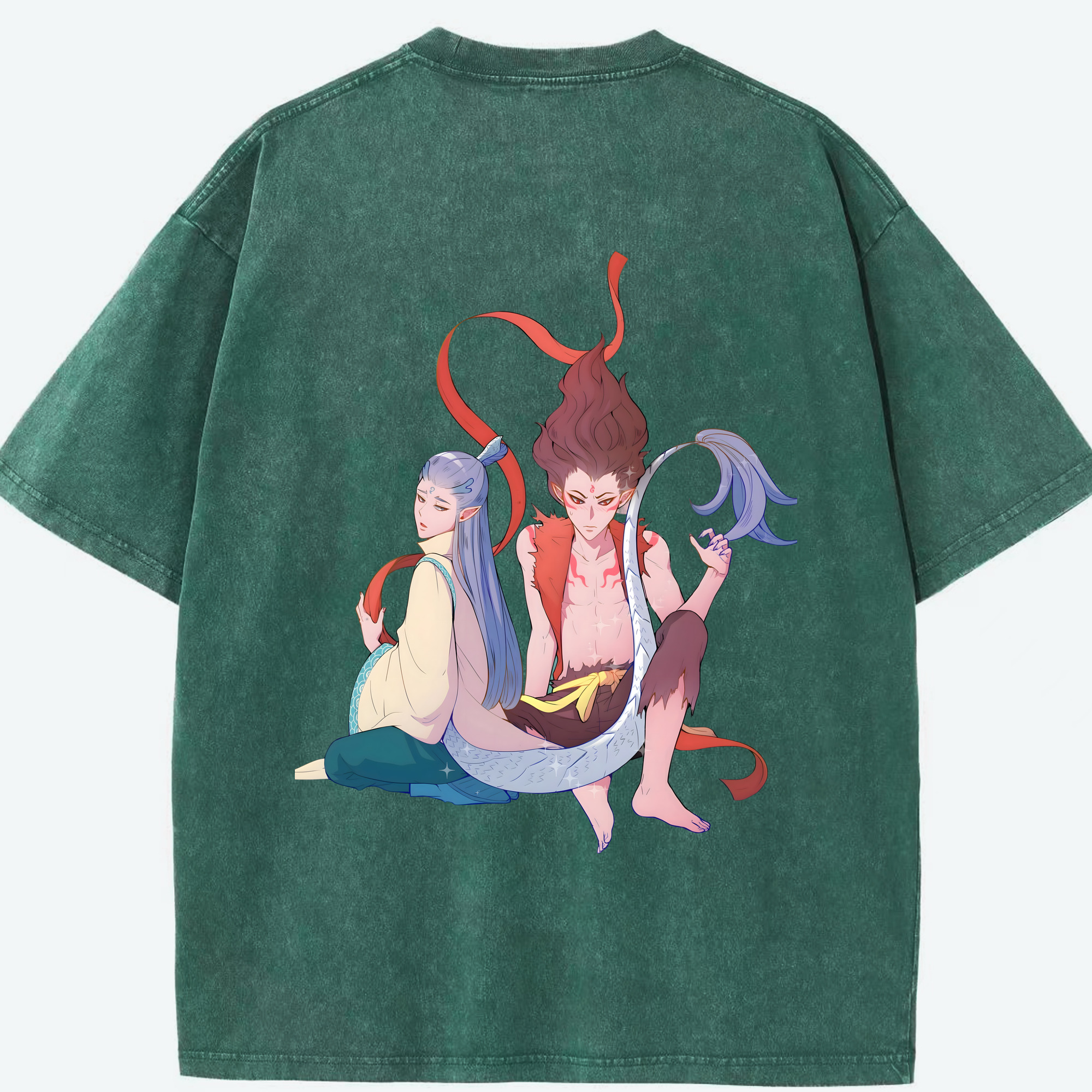 （画像用） Ne Zha 2 ナタ 魔童の大暴れ 綿100% ヴィンテージ風 半袖Tシャツ（背面プリント）
